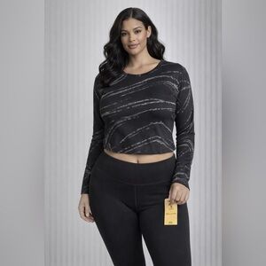 PINK Active Women Top XL Black Crop Shirt Long Sleeve Round Neck Open Back NWT